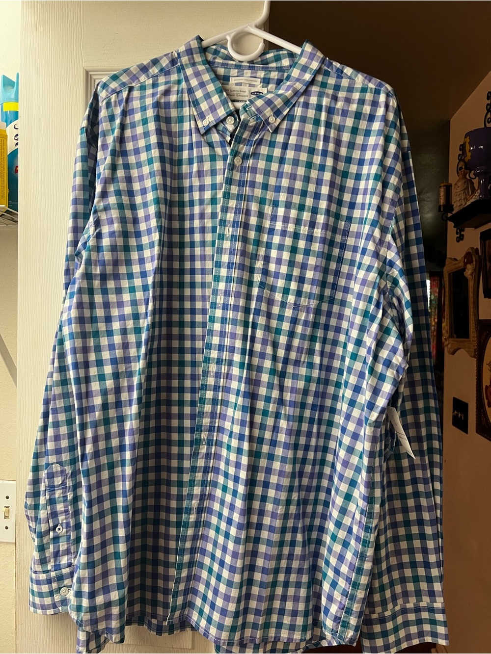 Old Navy Blue & Green Plaid Button-Down Shirt